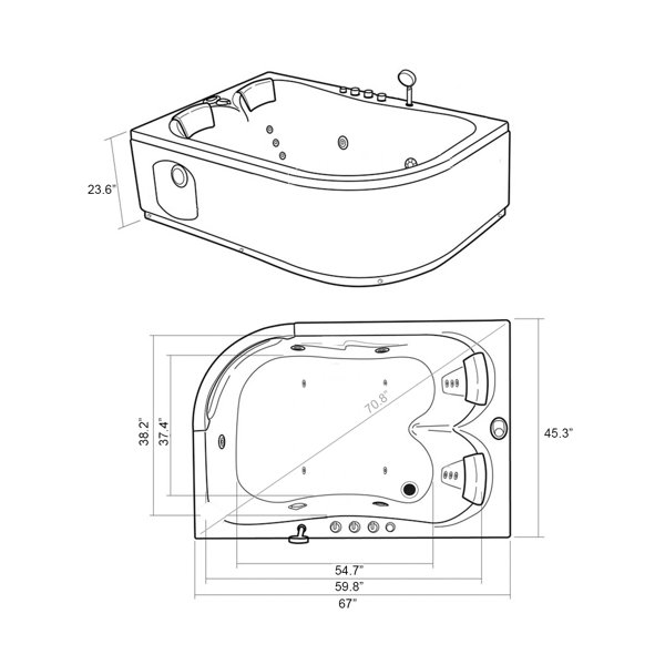 Simba USA Whirlpool Corner Bathtub Hydrotherapy Havana 66.5" And Heater 2 Person Hot Tub Wayfair